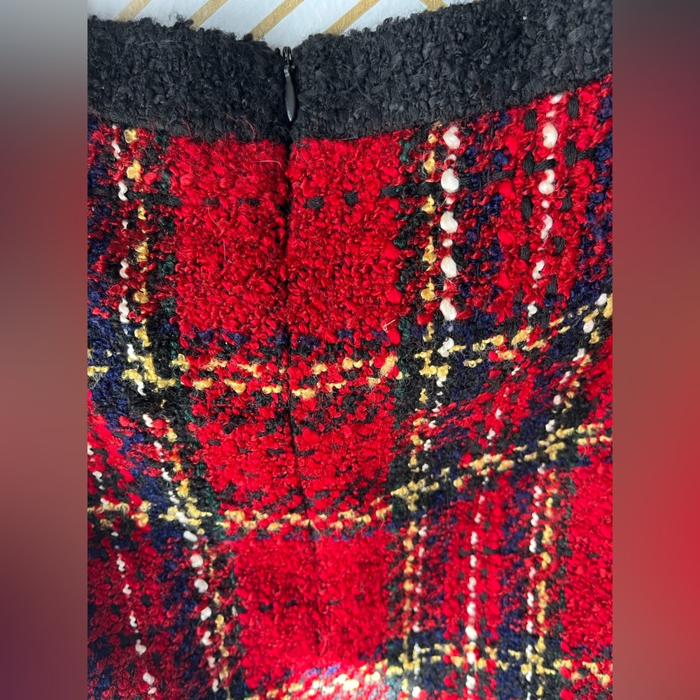 Red Zara Skirt mini tweed plaid - Picture 6 of 10